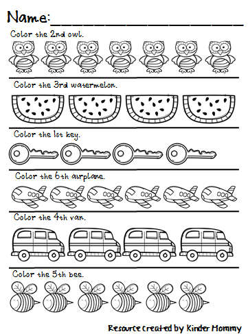 Ordinal Numbers Worksheet Kindergarten