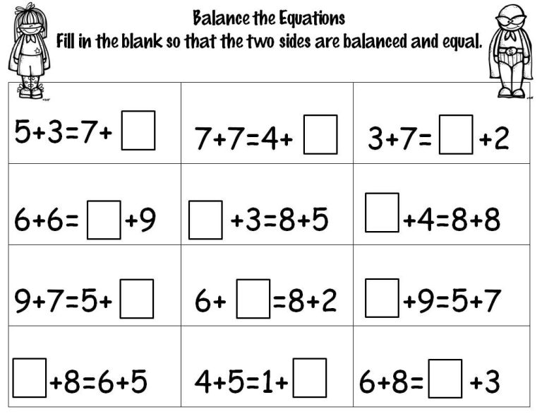 Balancing Equations Worksheet 1st Grade