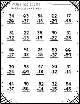 2 Digit Subtraction With Regrouping Worksheets 2nd Grade