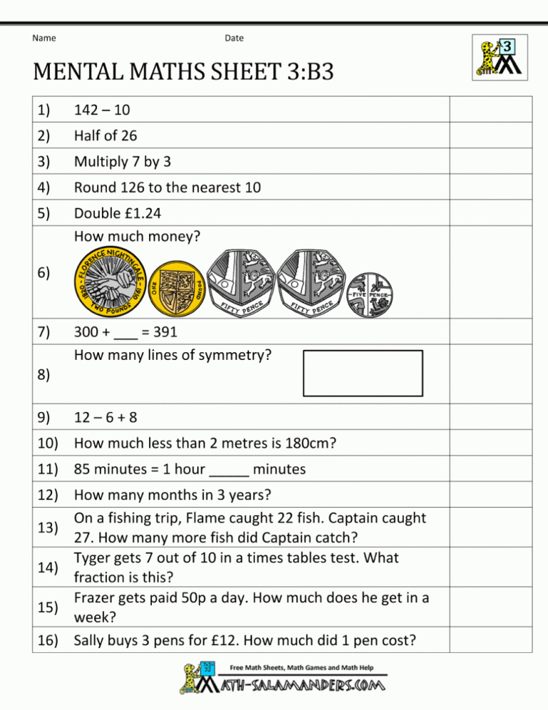 Mental Maths For Class 3 Cbse