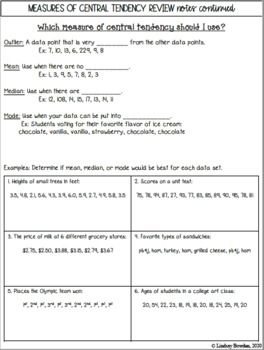 Algebra 1 Measures Of Central Tendency Worksheet