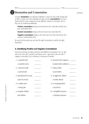 Connotation And Denotation Worksheets