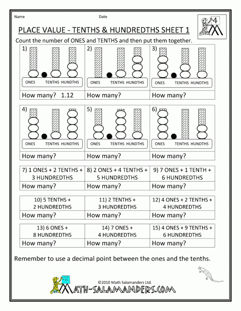 Decimal Place Value Worksheets For 5th Grade