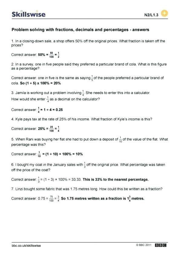 Percent Proportion Word Problems Worksheet Answers