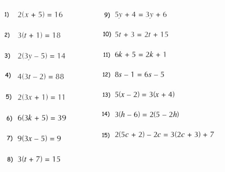 Algebra Solving Equations Worksheets With Answers