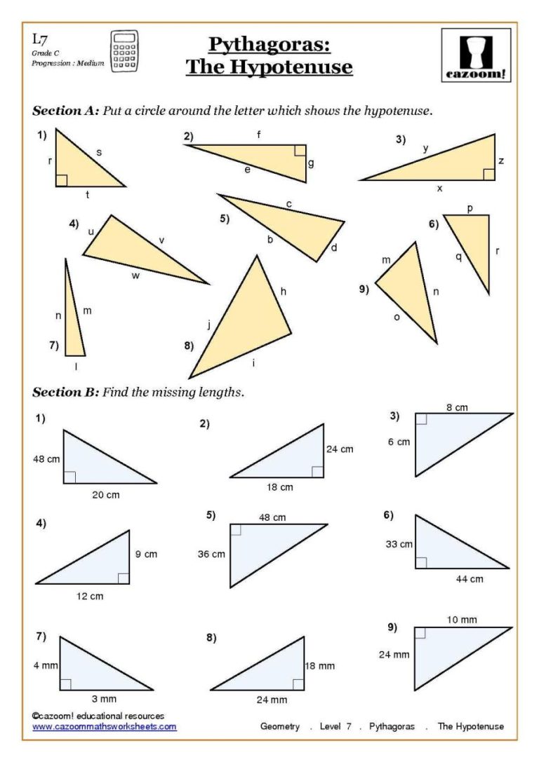 Trigonometry And Pythagoras Worksheet