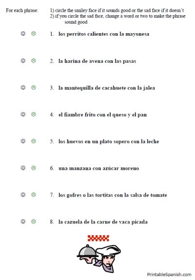 Food Worksheet Spanish