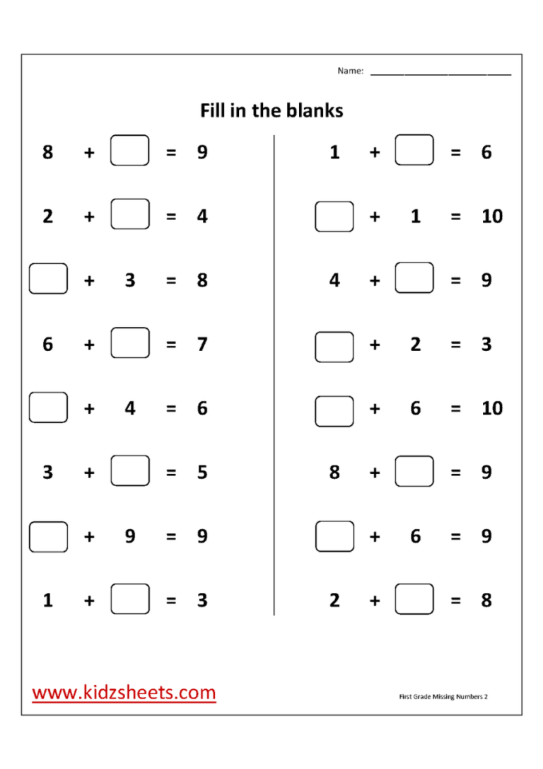 First Grade Math Worksheets For Grade 1 Pdf