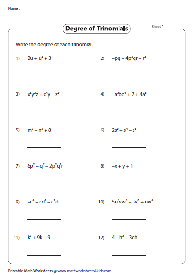 Adding Polynomials Worksheet With Answer Key