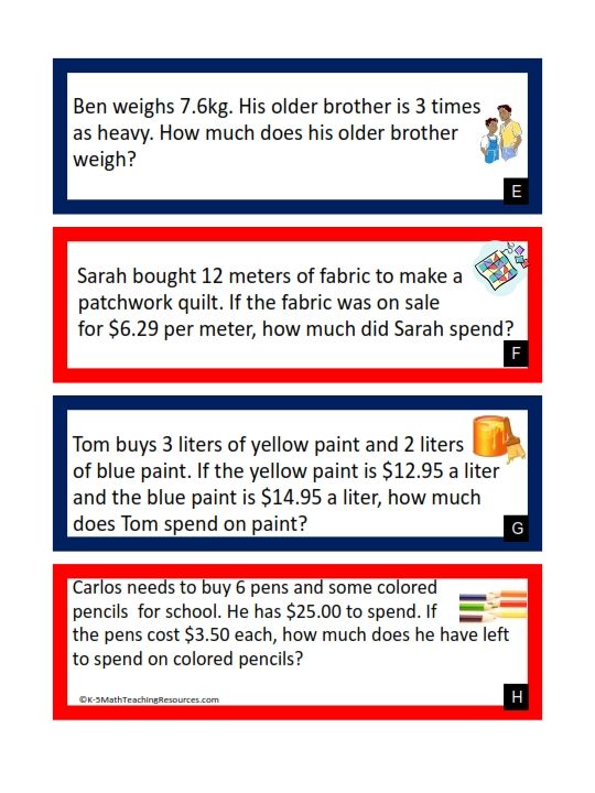 Decimal Multiplication Word Problems 5th Grade