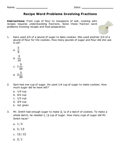 Fraction Word Problems Worksheets For Grade 5