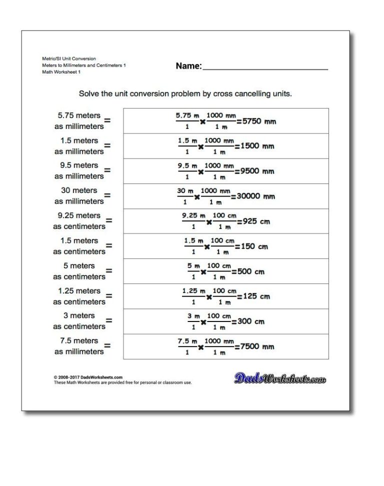 Metric Conversion Practice Worksheet Answer Key