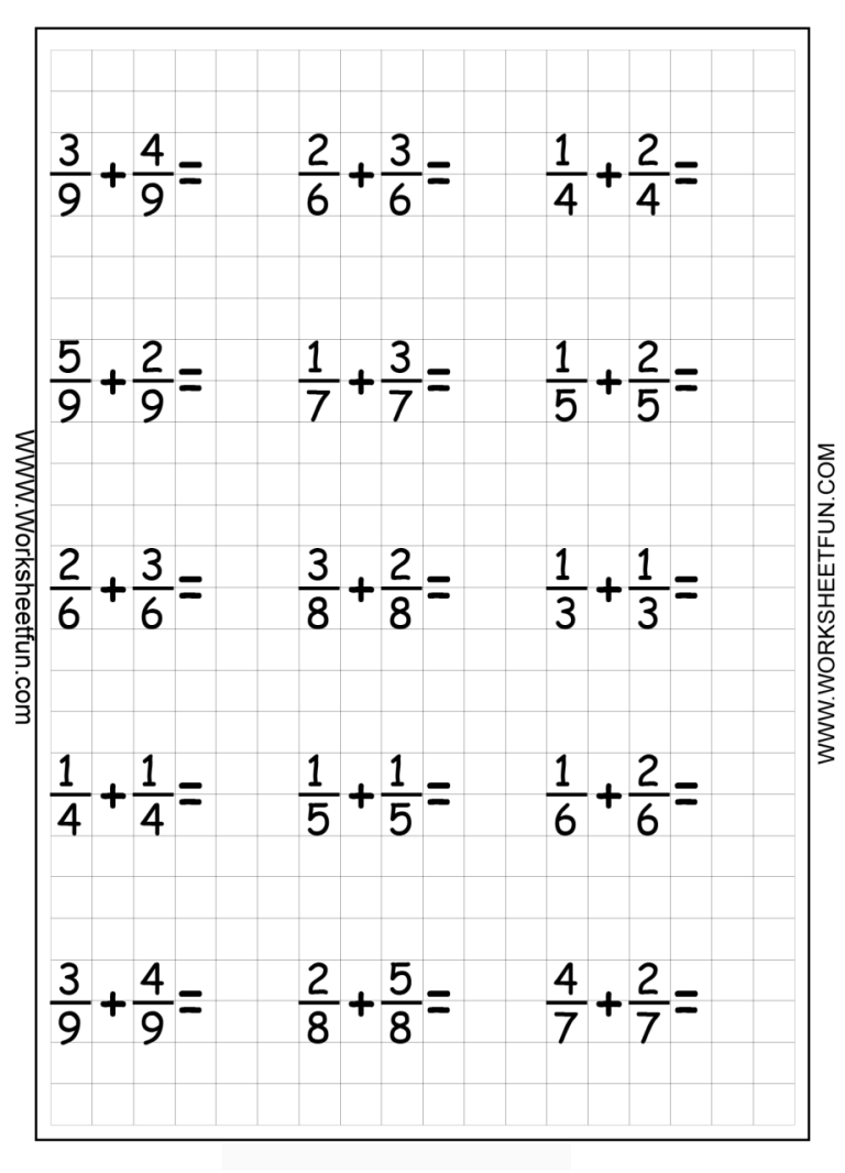 Addition Of Fractions Worksheets Grade 5