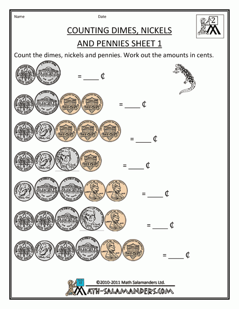 First Grade Money Worksheets For Kids