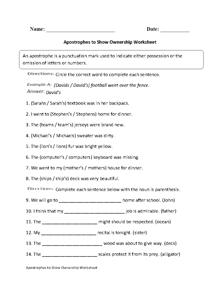 Apostrophe Worksheets Printable