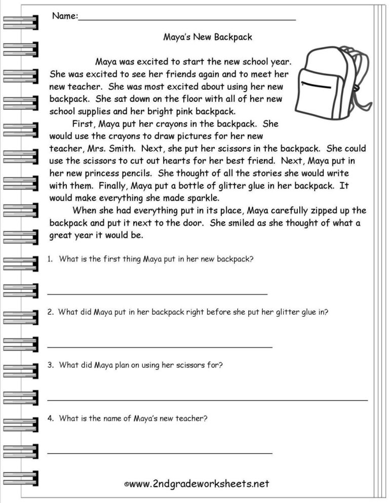 English Comprehension Worksheets For Grade 2