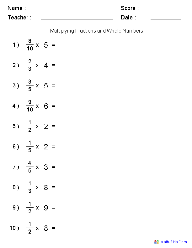 Multiplying Fractions Worksheets