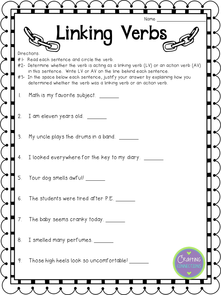 Linking Verbs Worksheet Grade 2