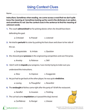 2nd Grade Context Clues Worksheets Pdf