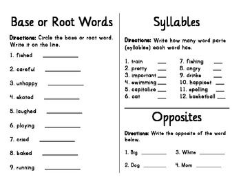 Root Words Worksheet Grade 4