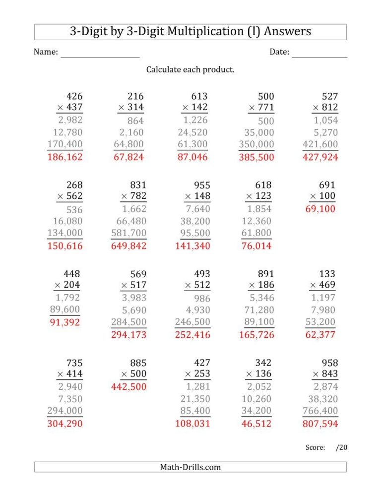 Long Multiplication Worksheets