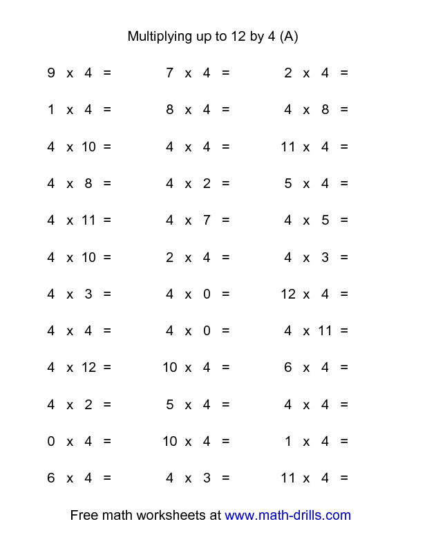 Free Printable Multiplication Worksheets 1-12