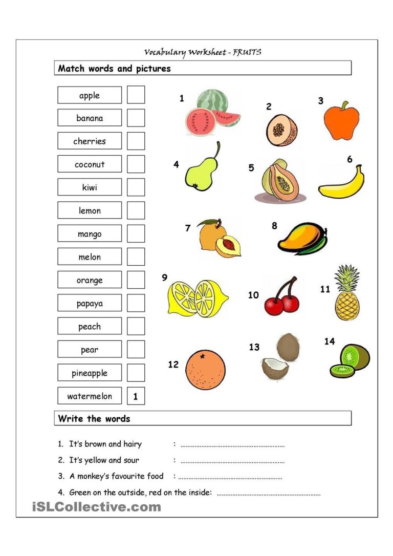 Spanish Food Matching Worksheet