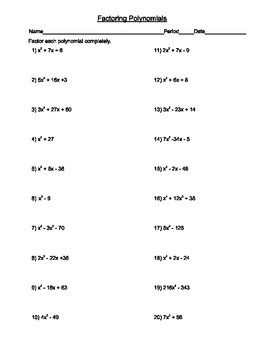 Factoring Review Worksheet Pdf