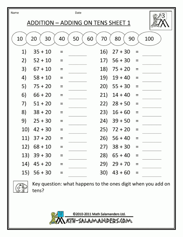 Mathematics Worksheets For 10 Year Olds