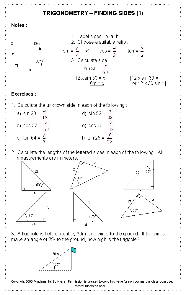 Trig Solving Right Triangles Worksheet