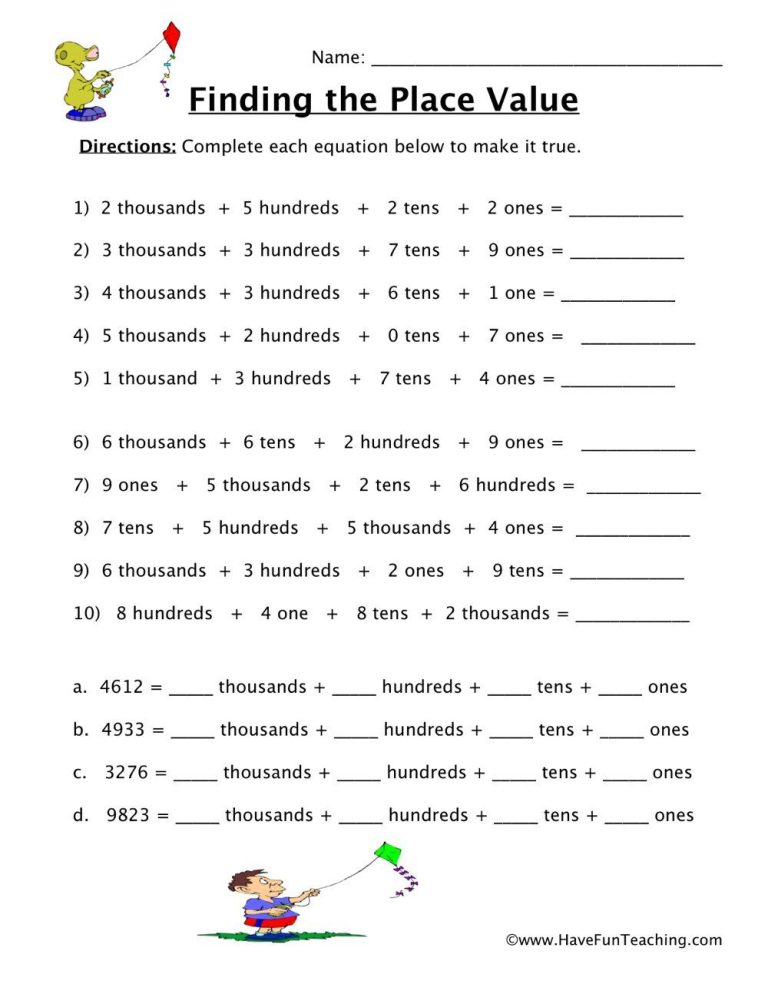 4th Grade Ones Tens Hundreds Thousands Worksheets