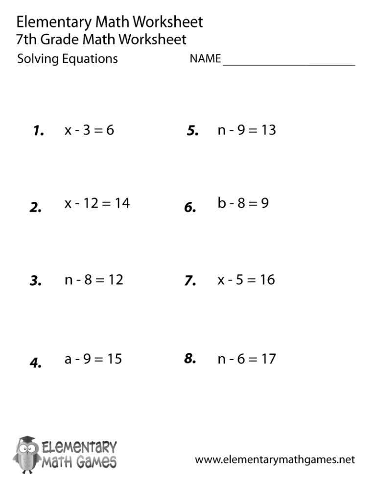 Pre Algebra Worksheets For 7th Graders Pdf