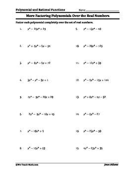 Grade Factoring Polynomials Worksheet With Answers