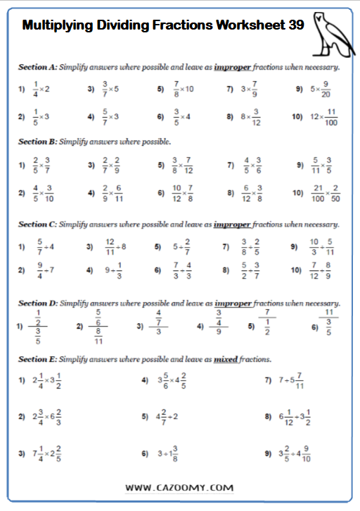 Dividing Fractions Worksheet Answer Key