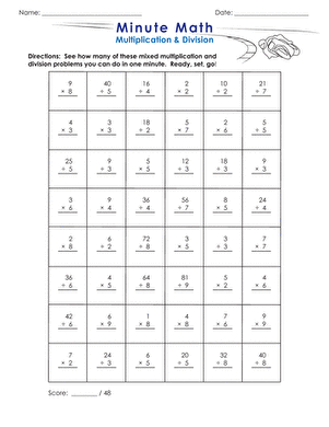 Minute Math Worksheets Division