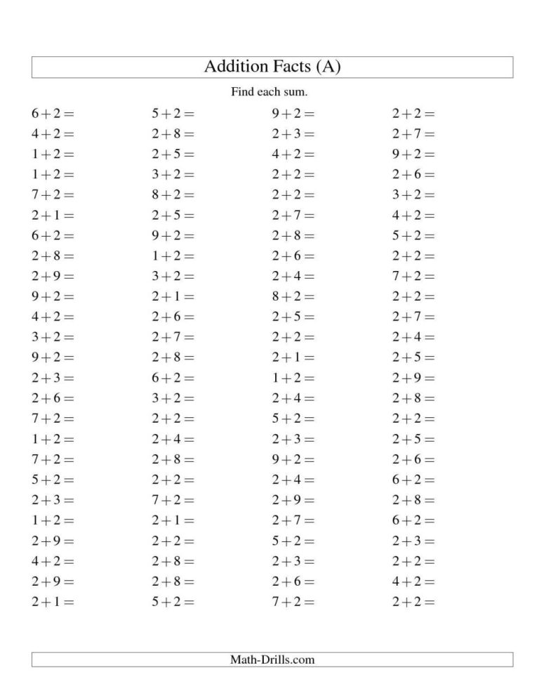 Single Digit Addition Worksheets Horizontal