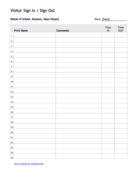 Printable Sign In Sheet Free