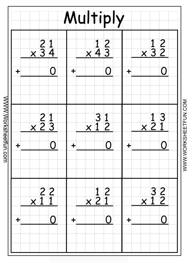 Two Digit 2 Digit By 2 Digit Multiplication Worksheets With Grids