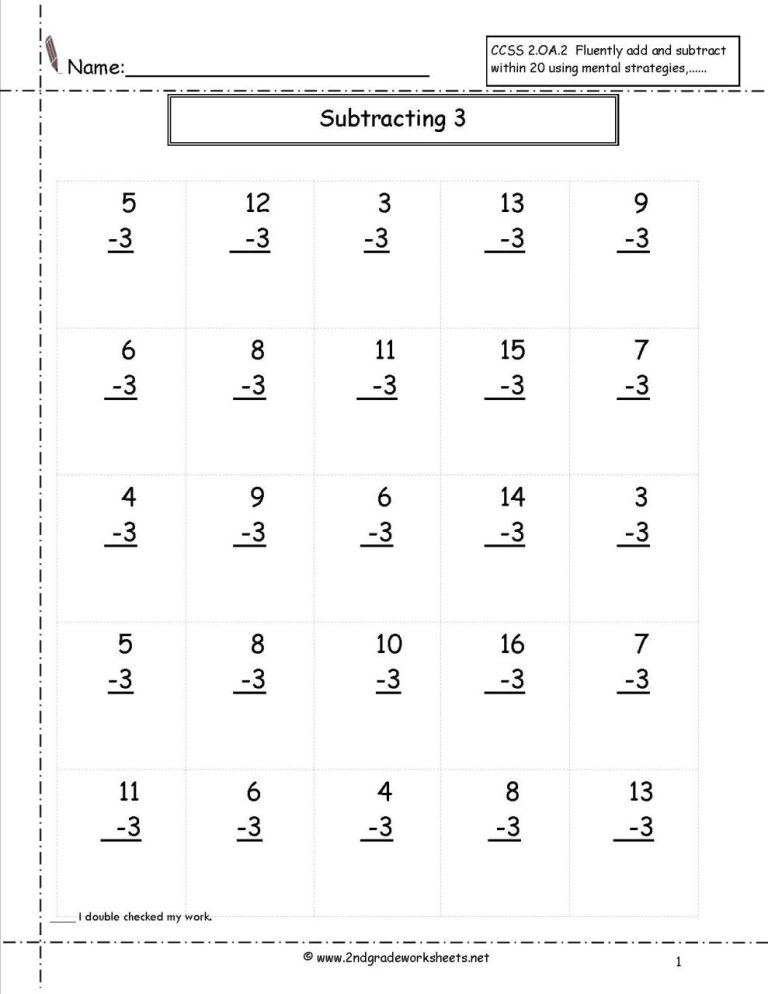 Subtraction Second Grade Math Worksheets For Grade 2