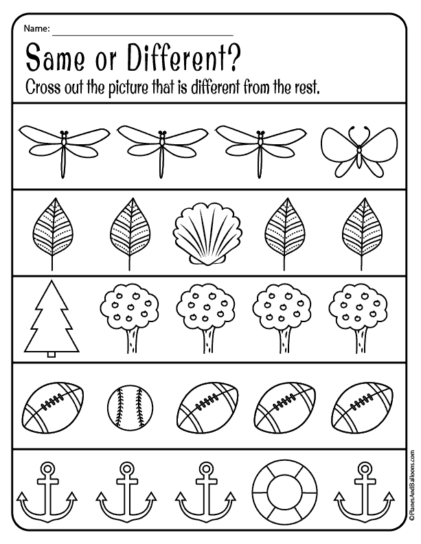 Same And Different Worksheets Printable