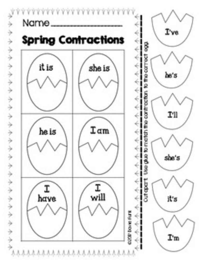 Contractions Worksheets 1st Grade