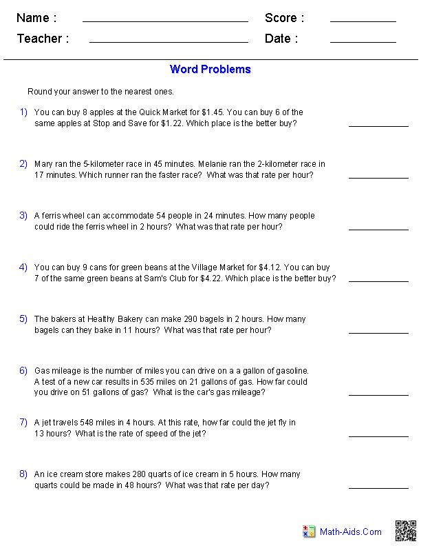 Ratio And Proportion Word Problems Worksheet With Answers