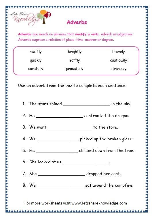 English Adverbs Worksheets For Grade 4