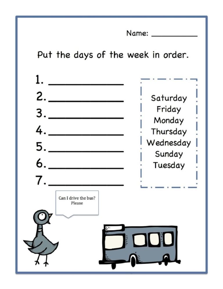 Days Of The Week Printables For Kids