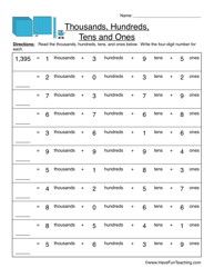 Printable Ones Tens Hundreds Thousands Worksheets