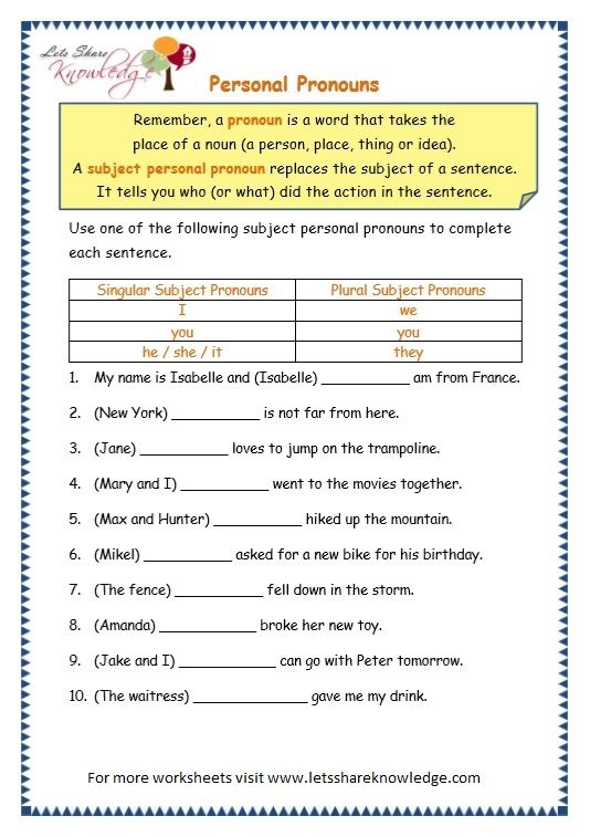 3rd Grade Pronouns Worksheets For Grade 3 Pdf