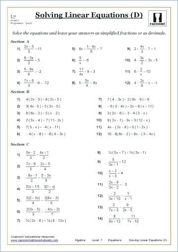 9th Grade Algebra Problems Worksheet