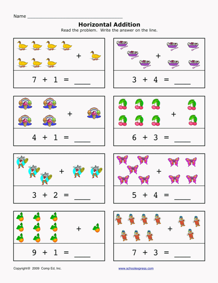 Addition Worksheets With Pictures Up To 10