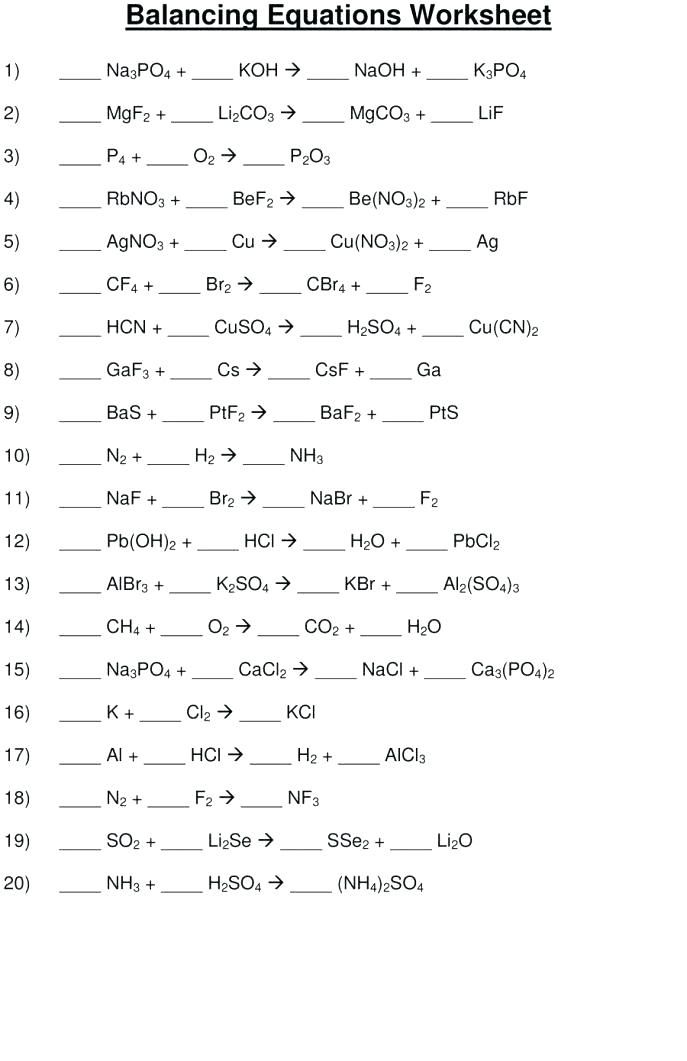 Balancing Equations Worksheet Gcse Pdf