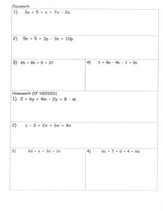 Combining Like Terms Worksheet 6th Grade